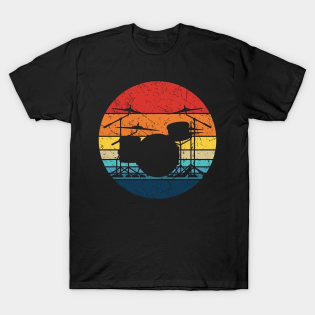 Drummer Retro Drum Set Silhouette Illustration T-Shirt by hobrath